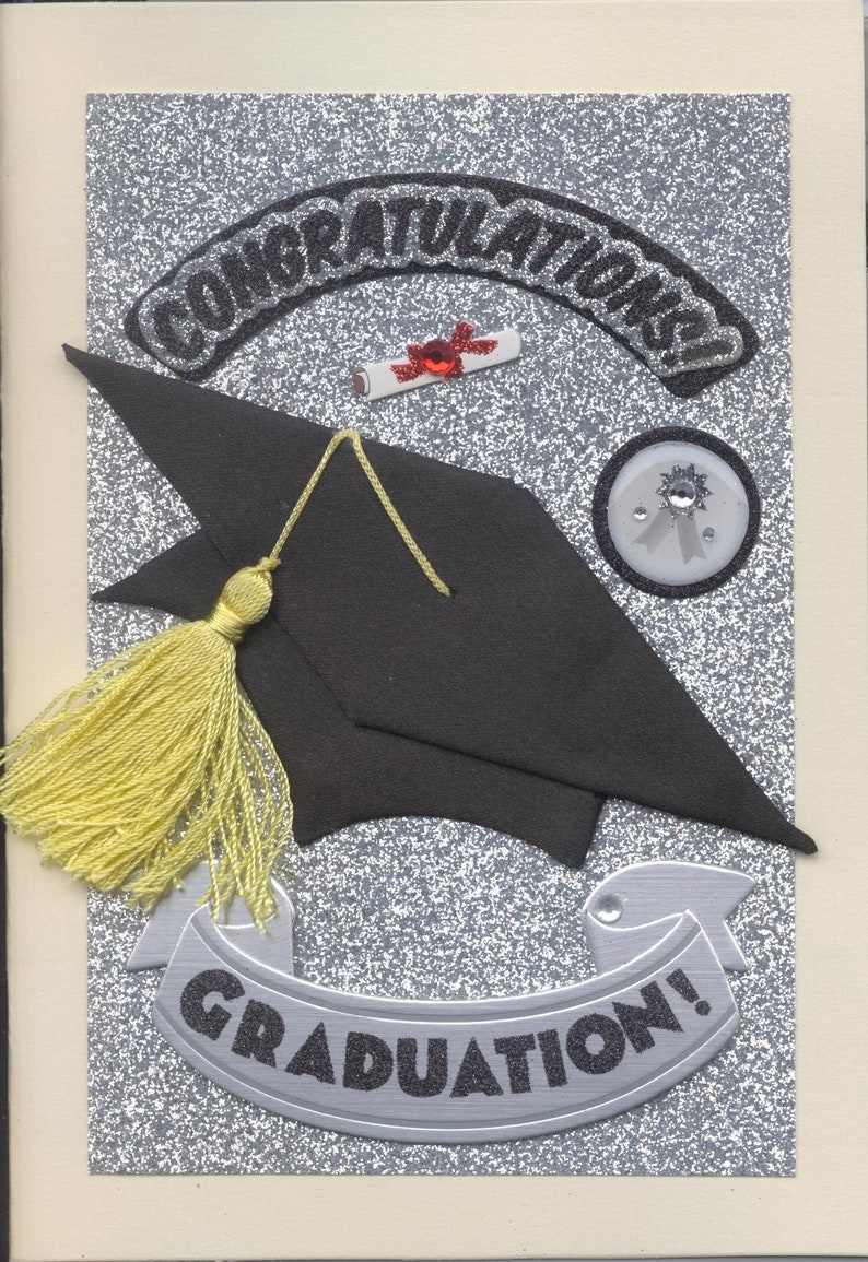 National Honor Society Tassel Glitter Background Handmade one-of-a-kind OOAK 5x7 Grad001 Graduation Day Greeting Card Diploma Cap