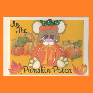 Fall039 Fall Autumn Greeting Card Sleepy Mouse in the Pumpkin Patch! Snoozin' in Fall 3D Handmade one-of-a-kind OOAK Unique 5x7