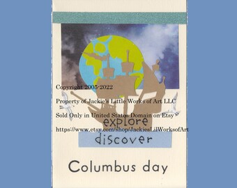 Columbus Day Dimensional Greeting Card Explore Discover New Frontiers Space Handmade one-of-a-kind OOAK Unique 5x7 Col001