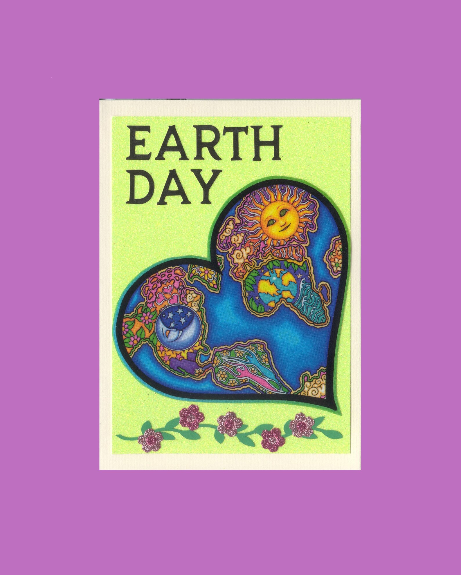 Earth Day Greeting Card Whimsical Save The Earth Sun Moon Etsy
