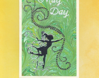 May002 May Day Greeting Card Secret Dance of The Fairiy Queen In The Gemstone Swirls In The Mid Of The Night one-of-a-kind OOAK Unique 5x7