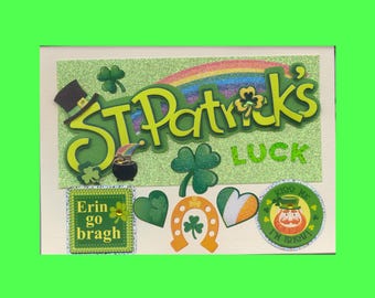 StP001 St Patrick's Day Greeting Card Erin Go Bragh Luck Pot Of Gold Leprechaun Horseshoe 3D Handmade one-of-a-kind OOAK Unique 5x7