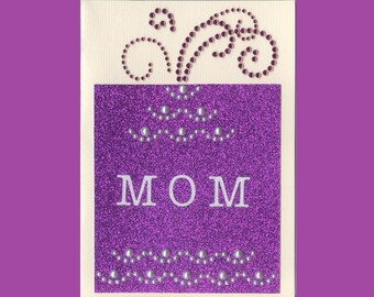 MD001 Mothers Day Greeting Card Elegant Gemstones & Pearl Swirls Glittery Touches 3D Handmade one-of-a-kind OOAK Unique 5x7