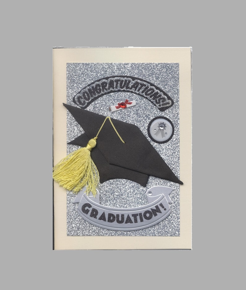National Honor Society Tassel Glitter Background Handmade one-of-a-kind OOAK 5x7 Grad001 Graduation Day Greeting Card Diploma Cap