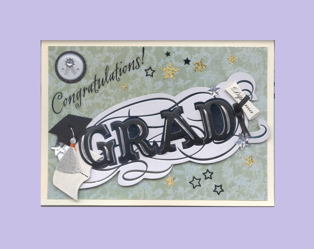 Grad002 Graduation Day Greeting Card Diploma Cap Congratulations Grad ...