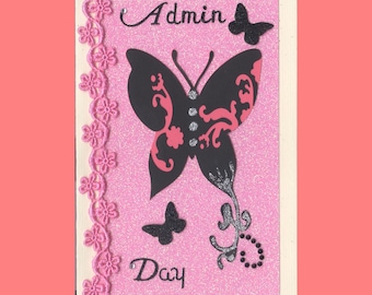 ADM001 Administrative Assistant Greeting Card Admin Day Multi-Colored Butterfly Gems Embroidery Trim Handmade one-of-a-kind OOAK Unique 5x7