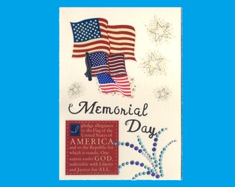 Patm002 Memorial Day Patriotic Greeting Card Pledge Of Allegence Flags & Fireworks 3D Handmade one-of-a-kind OOAK Unique 5x7