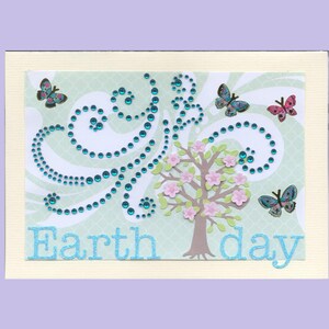 EAR003 Earth Day Greeting Card Save the Earth Wind Lines Flowering Tree Butterflies 3D Handmade one-of-a-kind OOAK Unique 5x7