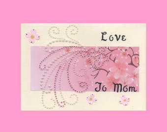 MD005 Mothers Day Greeting Card Elegant Dogwood Flowers Gemstone Bird 3D Handmade one-of-a-kind OOAK Unique 5x7