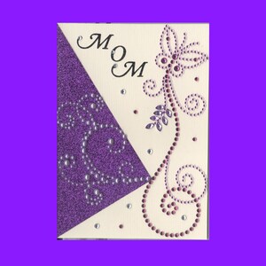 Mothers Day  Greeting Card Elegant Glittery Butterfly Gemstones & Pearls Handmade one-of-a-kind OOAK Unique 5x7 MD012