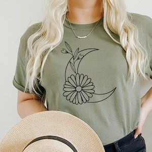 Lua crescente com flores Svg, boho Svg, celestial Svg, flores silvestres Svg, boho Svg, lua floral Svg, hippie Svg, bruxa Svg, Dxf PNG