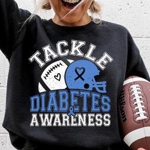 Tackle Diabetes Awareness Football Svg, Diabetes Awareness SVG & PNG Sublimation Designs With Blue Ribbon, Type 1 Diabetes Shirt