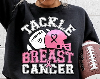 Tackle Breast Cancer Football Svg, Breast Cancer Awareness SVG & PNG Sublimation Designs With Pink Ribbon, Cheer Football Fight Cancer Shirt