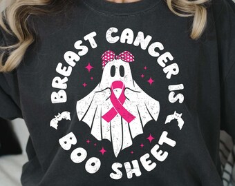 Breast Cancer Is Boo Sheet Svg, Breast Cancer Awareness Halloween Cute Ghost SVG & PNG Sublimation Designs With Pink Ribbon, Halloween Shirt