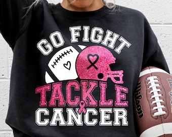 Go Fight Tackle Cancer Football Svg, Breast Cancer Awareness SVG & PNG Sublimation Designs With Pink Ribbon, Cheer Mom Svg, Cheerleader Svg