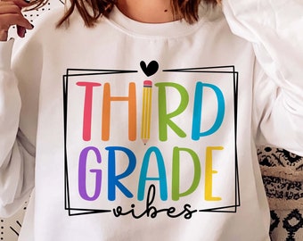 3rd Grade Vibes Png Svg, Third Grade Teacher Svg, Back to school Svg, Gift for teacher, First day of School Svg, Sublimation Design, Cricut