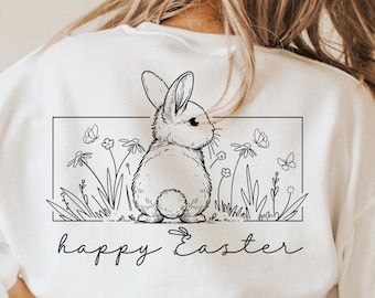 Happy Easter SVG, Easter SVG, Floral Bunny SVG, Spring Svg, Flowers Svg, Easter Shirt Svg, Files For Cricut, Sublimation Designs Downloads