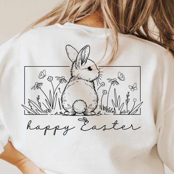 Happy Easter SVG, Easter SVG, Floral Bunny SVG, Spring Svg, Flowers Svg, Easter Shirt Svg, Files For Cricut, Sublimation Designs Downloads