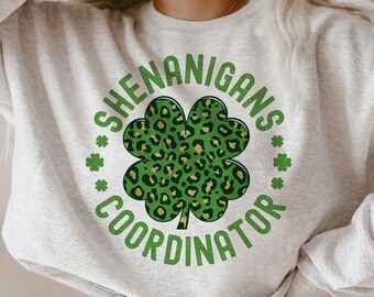 Shenanigans Coordinator Svg Png, St Patricks Day Teacher leopard Svg, Funny Shamrock Svg, St Patricks Day Shirt, Sublimation Design Print