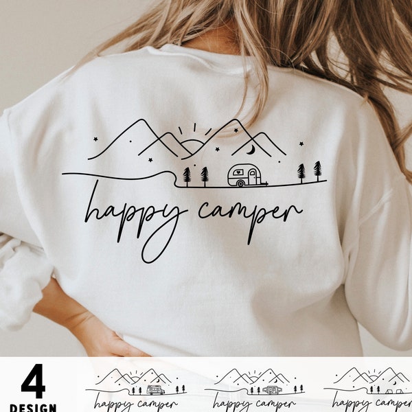 Campista feliz SVG, diseño de campamento de aventura (descarga digital)