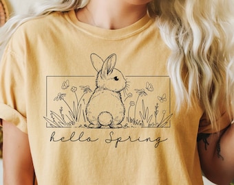 Hello Spring SVG, Easter SVG, Happy Easter Svg, Floral Bunny SVG, Easter Shirt Svg, Svg Cut Files For Cricut, Sublimation Designs Downloads