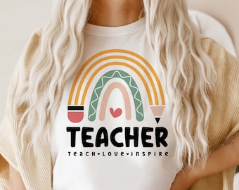 Teacher Rainbow Svg Png, Teach Love Inspire Design (Digital Download)