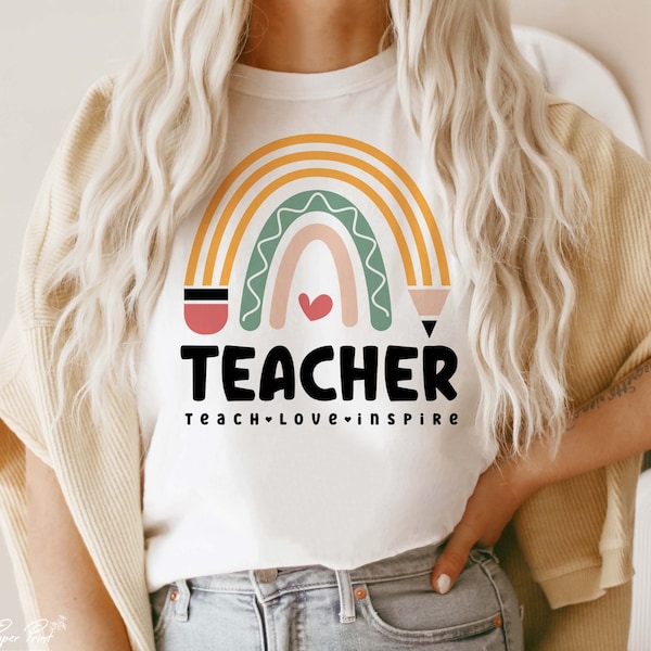 Teach Love Inspire Svg Png, Teacher Rainbow Svg, Gift for teacher Svg, Teacher Appreciation Svg, Back to School Svg, Png Sublimation Cricut