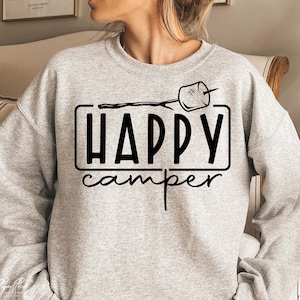 Happy Camper SVG: Campfire Marshmallow, Outdoors Adventure (Digital Files)