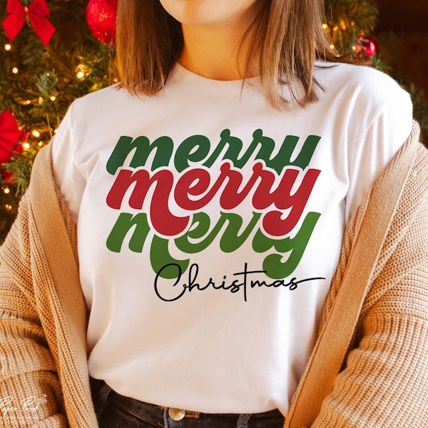 Merry Merry Merry Christmas SVG, Retro Groovy Christmas Svg, Christmas Jumper Svg, Christmas Home Decor SVG, Png Sublimation Cut files