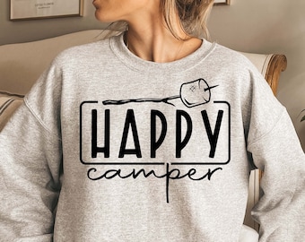 Happy Camper SVG: Campfire Marshmallow, Outdoors Adventure (Digital Files)
