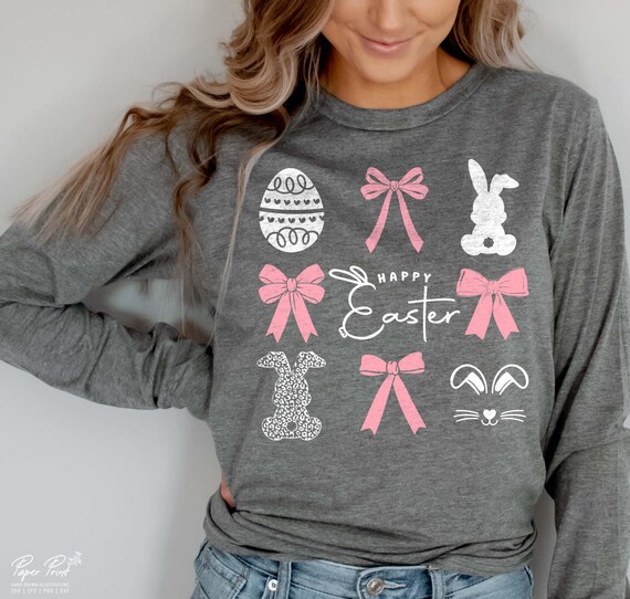 Happy Easter SVG PNG, Easter Coquette Bow PNG, Easter Bunny Png, Easter Egg Svg, Girls Easter Png, Easter Shirt, Sublimation Designs