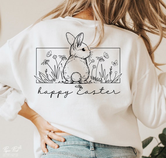 Happy Easter SVG, Easter SVG, Floral Bunny SVG, Spring Svg, Flowers Svg, Easter Shirt Svg, Files For Cricut, Sublimation Designs Downloads