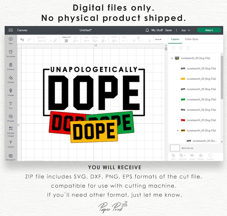 May include: A digital design for a cutting file featuring the word "DOPE" in black letters with a red, yellow, and green background. The text "UNAPOLOGETICALLY" is above the word "DOPE". The design is available in SVG, DXF, PNG, and EPS formats.