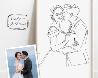 Custom Couple Portrait, Minimalist One Line Art (Digital Download)