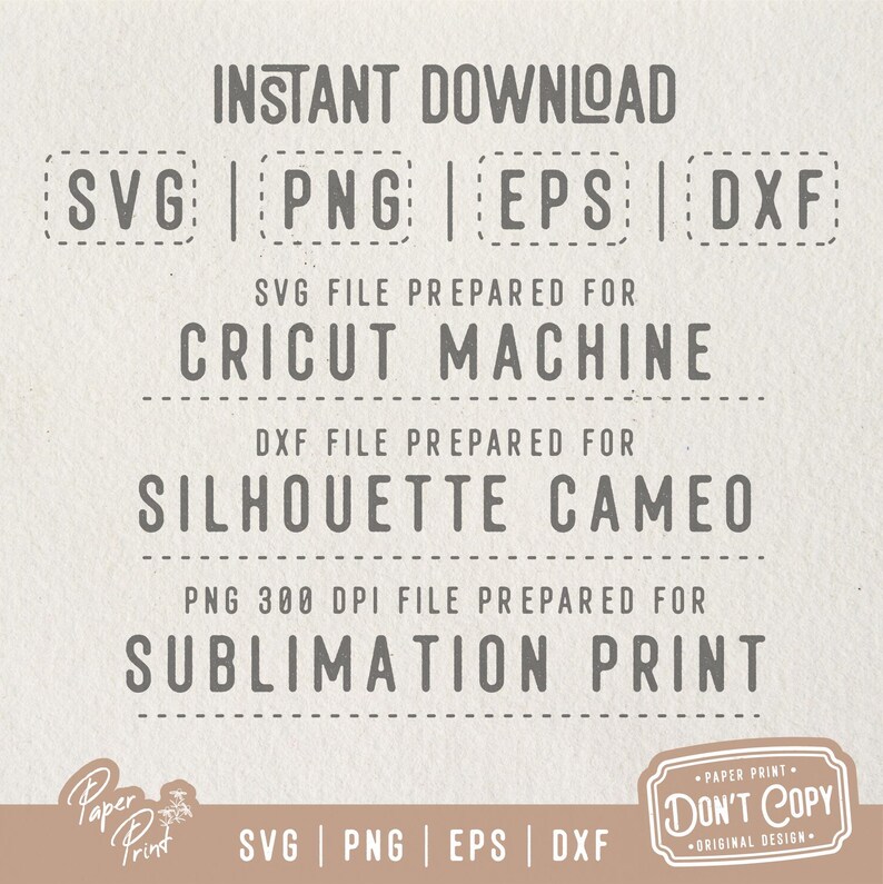 Puede incluir: Archivos de dise&ntilde;o gr&aacute;fico de descarga instant&aacute;nea para m&aacute;quinas de corte Cricut y Silhouette. Incluye los formatos de archivo SVG, PNG, EPS y DXF. El archivo PNG es de 300 DPI y es adecuado para la impresi&oacute;n por sublimaci&oacute;n.