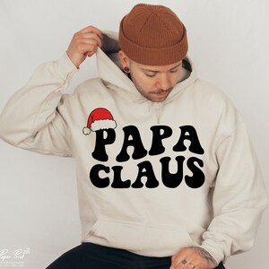 S4E Papa Claus With Santa Hat Long Sleeve T-Shirt - Holiday Graphic Tee, Cotton Blend