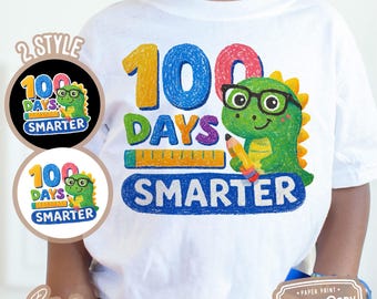 Dinosaurio 100 días más inteligente PNG, diseño de camiseta para profesor (descarga digital)