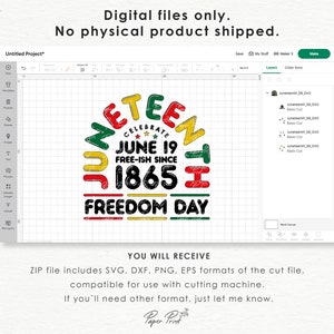 May include: A digital design for a Juneteenth celebration. The design features a red, yellow, and green circle with the words "Juneteenth", "Celebrate", "June 19", "Free-ish Since 1865", and "Freedom Day" in black text.