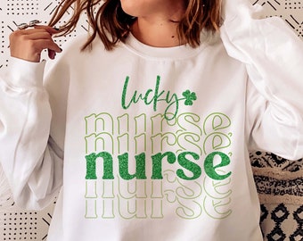 St Patricks Day Lucky Nurse SVG, Clover Shamrock Cut File (Digital Files)