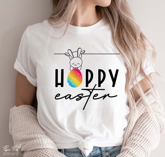 レインボーイースターエッグバニーSVG、ホッピーイースターシャツ
