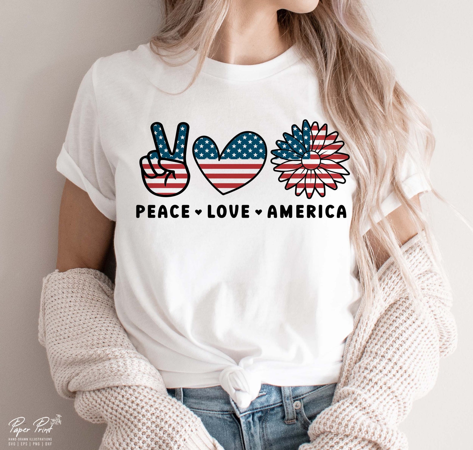 Peace Love America Svg Png American Flag Sunflower Svg 4th - Etsy