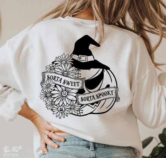 Sorta Sweet Sorta Spooky PNG SVG, Floral Daisy Flower Pumpkin Svg, Spooky Season Svg, Funny Halloween Svg, Halloween Shirt Svg, Sublimation