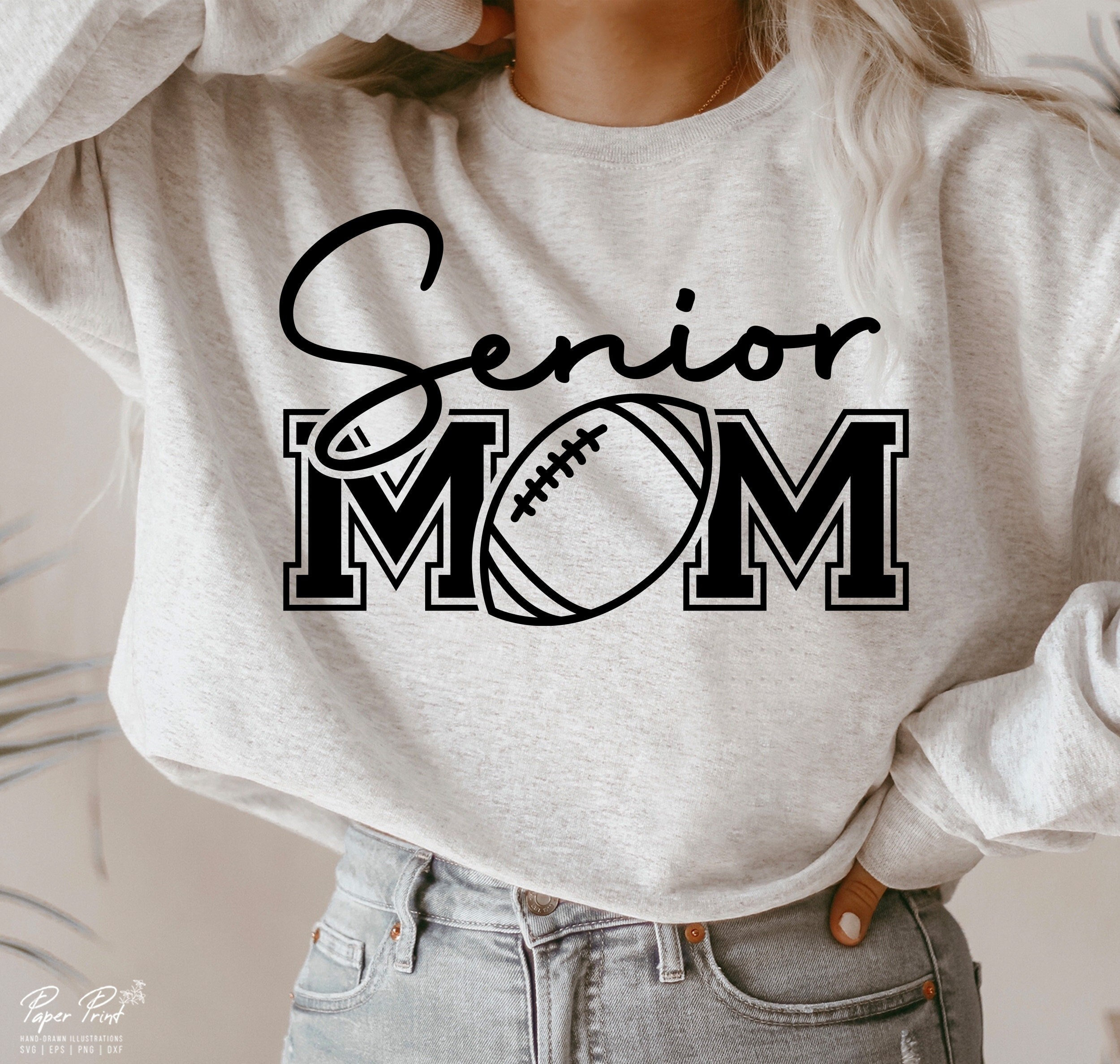 Senior Football Mom SVG, Football Season Svg, Fall Sports Svg, Game Day Svg, Football Mom Shirt PNG, Cut Files for Cricut, Sublimation