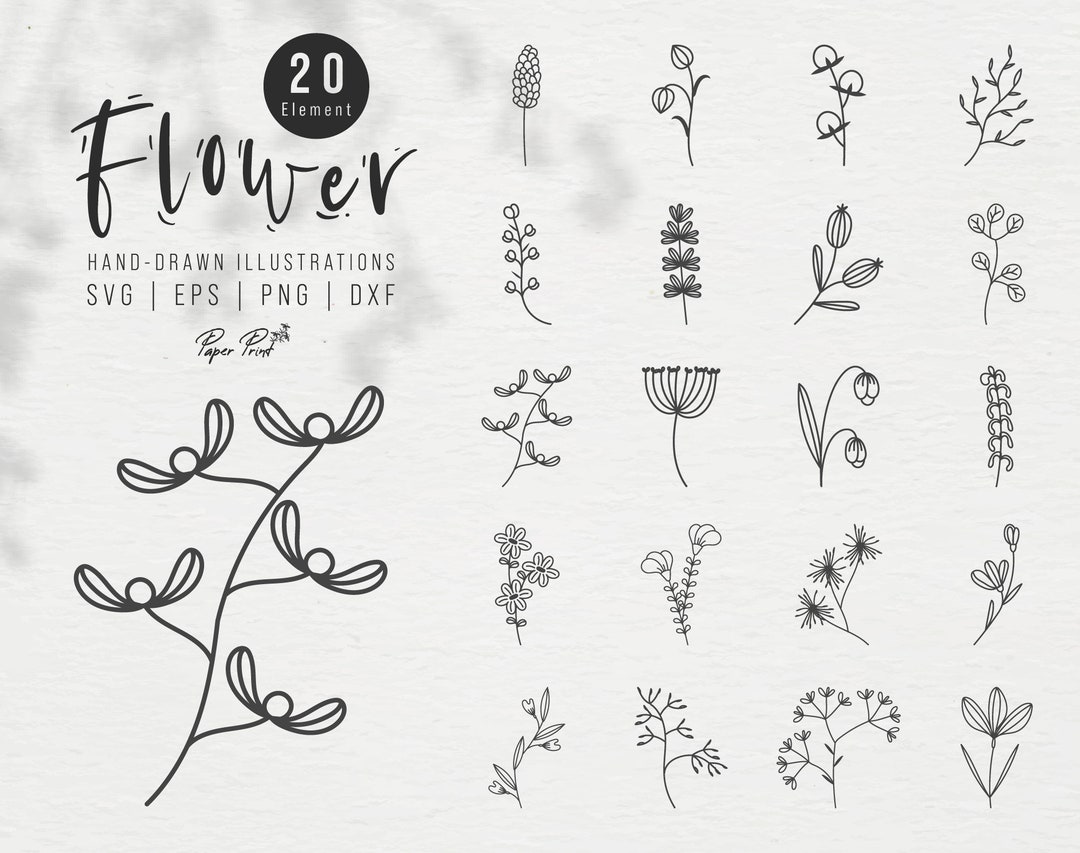 Wildflower Line Art SVG Bundle, Floral PNG DXF Cut Files - Etsy