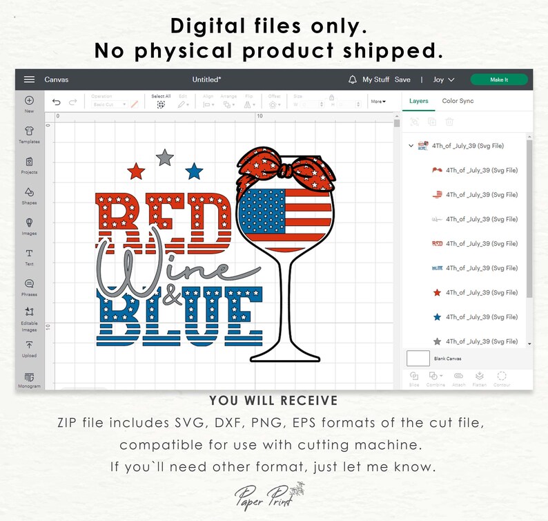 K&ouml;nnte beinhalten: Rot-wei&szlig;-blaues Weinglas-Design mit dem Text "Red Wine & Blue". Dieser digitale Download enth&auml;lt SVG-, DXF-, PNG- und EPS-Dateien.