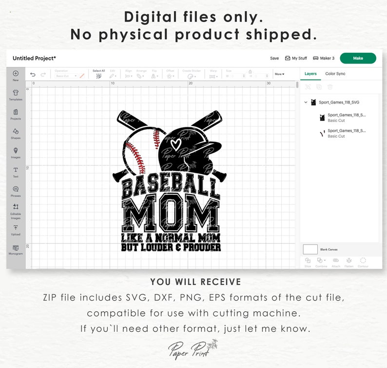 以下が含まれることがあります： 野球と野球帽の白黒デジタルデザインで、テキストは「Baseball Mom Like a Normal Mom But Louder & Prouder」です。
