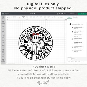 Puede incluir: Un dise&ntilde;o digital en blanco y negro de un fantasma con un pa&ntilde;uelo rojo y sosteniendo una jeringa. El fantasma est&aacute; dentro de un c&iacute;rculo con el texto "You Can't Scare Me I'm A Nurse".