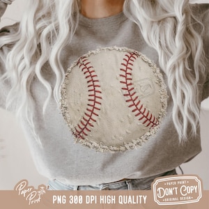 Camiseta de béisbol PNG, diseño de aplique cosido de patchwork, tela deshilachada, diseño de sublimación PNG para mamá de béisbol (descarga digital)