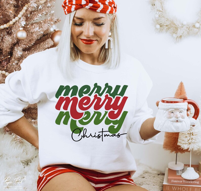 Retro Merry Christmas SVG, Groovy Jumper Design (Digital Download) image 3