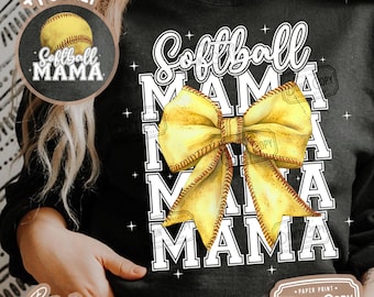 Softball Mama Coquette Bow PNG: Retro Game Day Design (Digital Download)